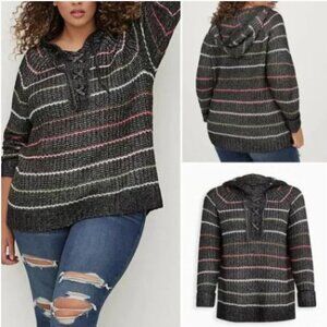 Torrid Raglan Chunky Hoodie Sweatshirt - Stripe Raglan Oversized Sweater 2X Plus